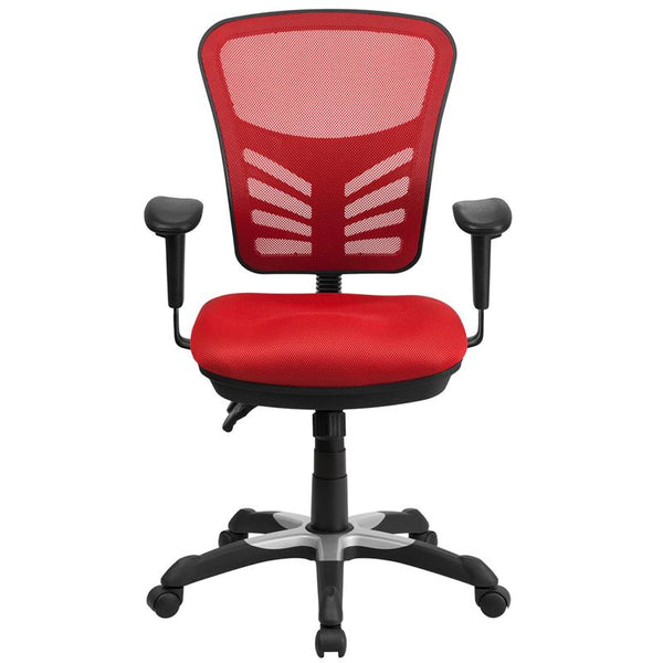 Flash Furniture Mid-Back Red Mesh Multifunction Executive Swivel Chair with Adjustable Arms - HL-0001-RED-GG