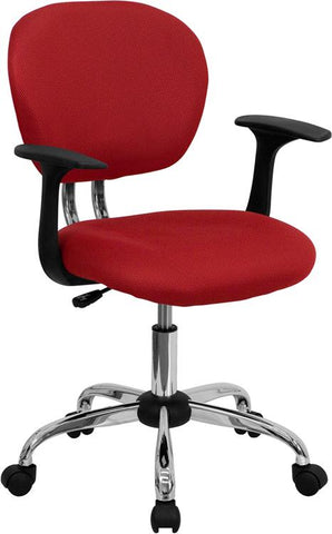 Flash Furniture Mid-Back Red Mesh Padded Swivel Task Chair with Chrome Base and Arms - H-2376-F-RED-ARMS-GG