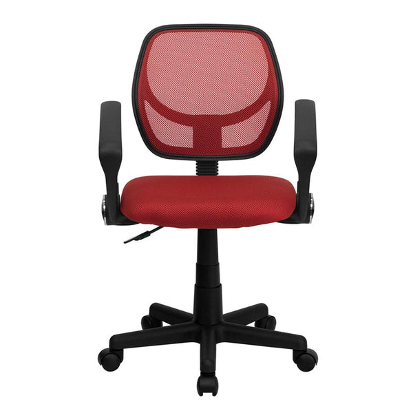 Flash Furniture Mid-Back Red Mesh Swivel Task Chair with Arms - WA-3074-RD-A-GG