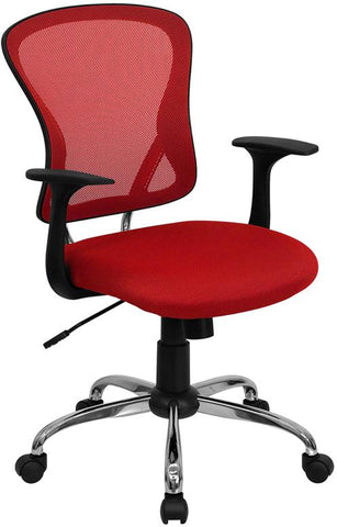 Flash Furniture Mid-Back Red Mesh Swivel Task Chair with Chrome Base and Arms - H-8369F-RED-GG