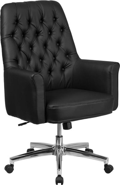 Flash Furniture Mid-Back Traditional Tufted Black Leather Executive Swivel Chair with Arms - BT-444-MID-BK-GG