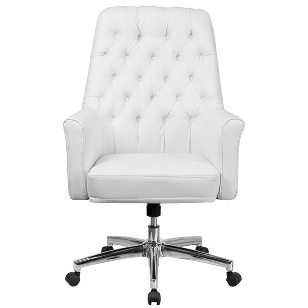 Flash Furniture Mid-Back Traditional Tufted White Leather Executive Swivel Chair with Arms - BT-444-MID-WH-GG