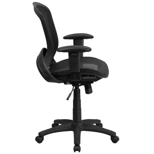 Flash Furniture Mid-Back Transparent Black Mesh Executive Swivel Chair with Adjustable Arms - HL-0007T-GG