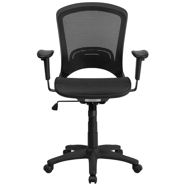 Flash Furniture Mid-Back Transparent Black Mesh Executive Swivel Chair with Adjustable Arms - HL-0007T-GG