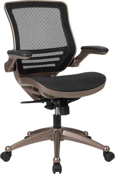 Flash Furniture Mid-Back Transparent Black Mesh Executive Swivel Chair with Melrose Gold Frame and Flip-Up Arms - BL-8801X-GG