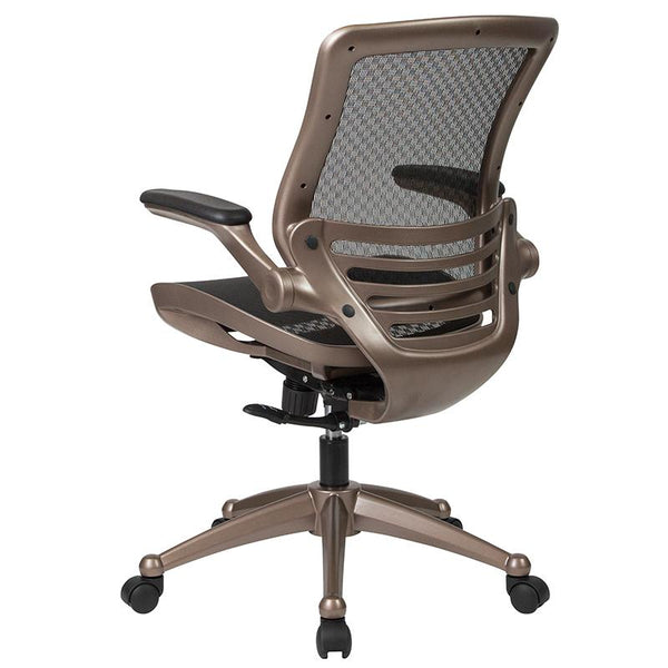 Flash Furniture Mid-Back Transparent Black Mesh Executive Swivel Chair with Melrose Gold Frame and Flip-Up Arms - BL-8801X-GG