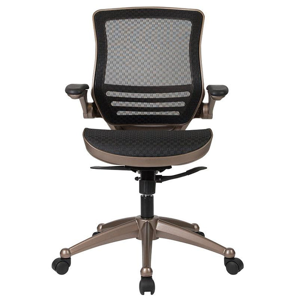 Flash Furniture Mid-Back Transparent Black Mesh Executive Swivel Chair with Melrose Gold Frame and Flip-Up Arms - BL-8801X-GG