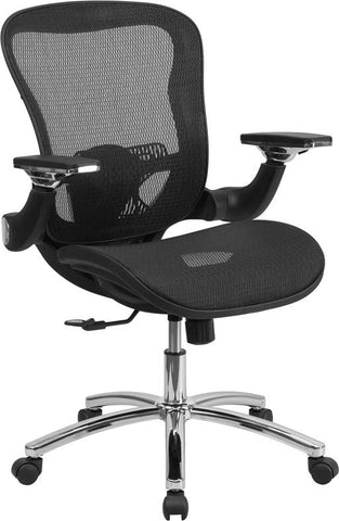 Flash Furniture Mid-Back Transparent Black Mesh Executive Swivel Chair with Synchro-Tilt and Height Adjustable Flip-Up Arms - GO-WY-87-GG