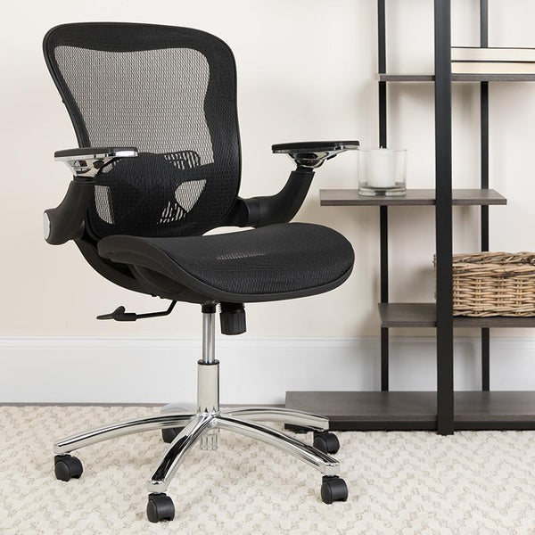 Flash Furniture Mid-Back Transparent Black Mesh Executive Swivel Chair with Synchro-Tilt and Height Adjustable Flip-Up Arms - GO-WY-87-GG