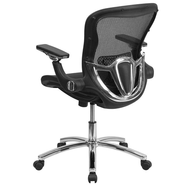 Flash Furniture Mid-Back Transparent Black Mesh Executive Swivel Chair with Synchro-Tilt and Height Adjustable Flip-Up Arms - GO-WY-87-GG