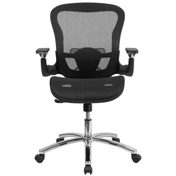 Flash Furniture Mid-Back Transparent Black Mesh Executive Swivel Chair with Synchro-Tilt and Height Adjustable Flip-Up Arms - GO-WY-87-GG