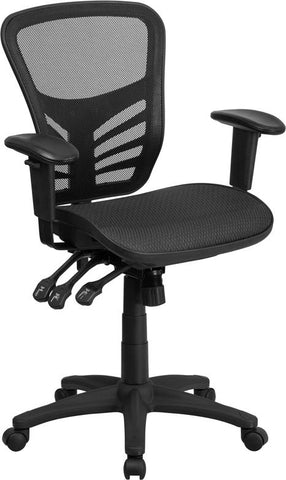 Flash Furniture Mid-Back Transparent Black Mesh Multifunction Executive Swivel Chair with Adjustable Arms - HL-0001T-GG