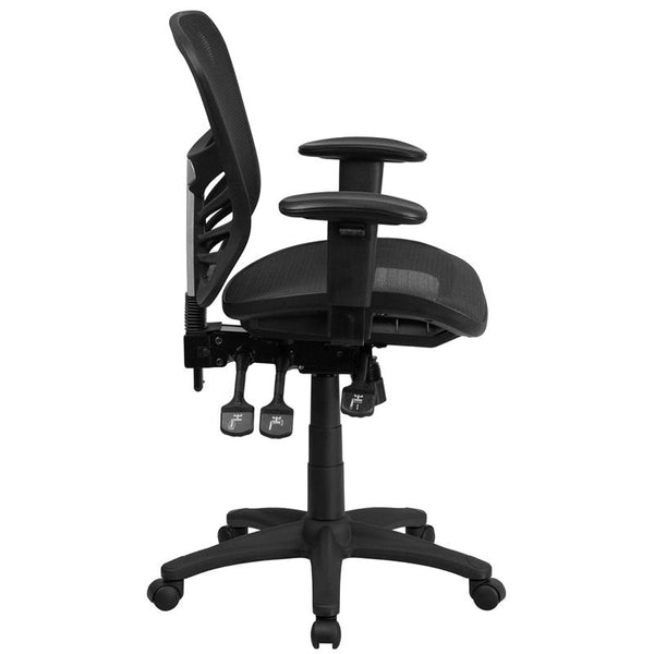 Flash Furniture Mid-Back Transparent Black Mesh Multifunction Executive Swivel Chair with Adjustable Arms - HL-0001T-GG