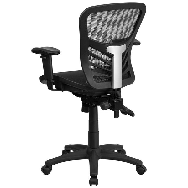 Flash Furniture Mid-Back Transparent Black Mesh Multifunction Executive Swivel Chair with Adjustable Arms - HL-0001T-GG