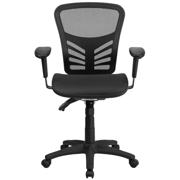 Flash Furniture Mid-Back Transparent Black Mesh Multifunction Executive Swivel Chair with Adjustable Arms - HL-0001T-GG