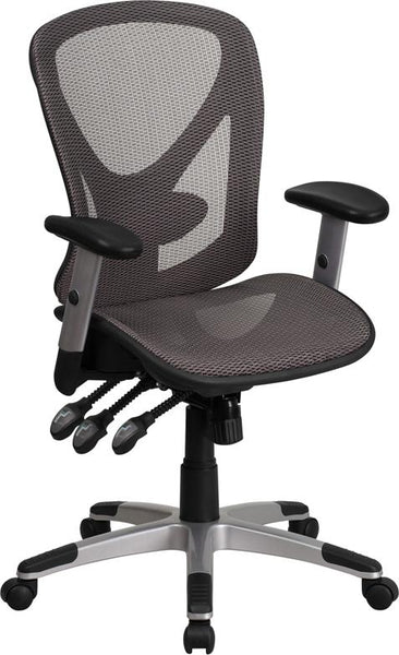 Flash Furniture Mid-Back Transparent Gray Mesh Multifunction Executive Swivel Chair with Adjustable Arms - GO-WY-136-3-GG