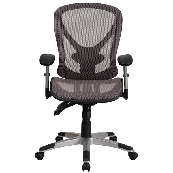 Flash Furniture Mid-Back Transparent Gray Mesh Multifunction Executive Swivel Chair with Adjustable Arms - GO-WY-136-3-GG