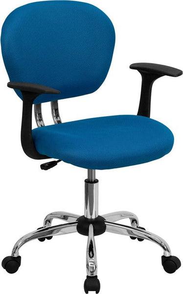 Flash Furniture Mid-Back Turquoise Mesh Padded Swivel Task Chair with Chrome Base and Arms - H-2376-F-TUR-ARMS-GG