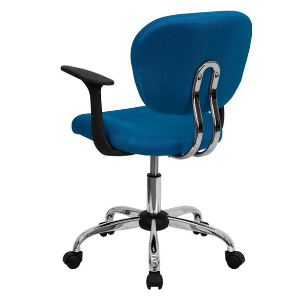 Flash Furniture Mid-Back Turquoise Mesh Padded Swivel Task Chair with Chrome Base and Arms - H-2376-F-TUR-ARMS-GG