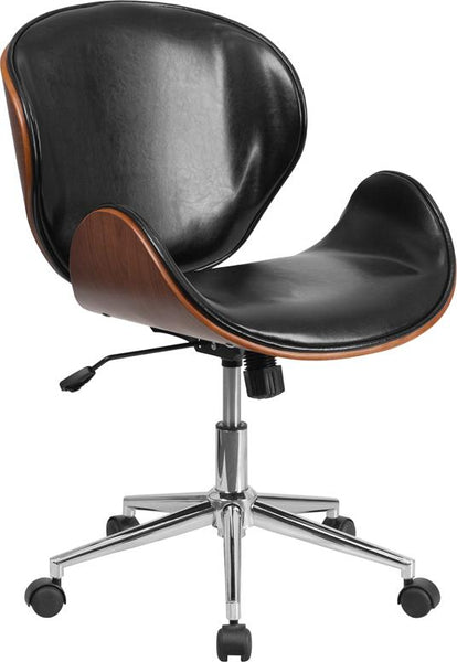 Flash Furniture Mid-Back Walnut Wood Swivel Conference Chair in Black Leather - SD-SDM-2240-5-BK-GG