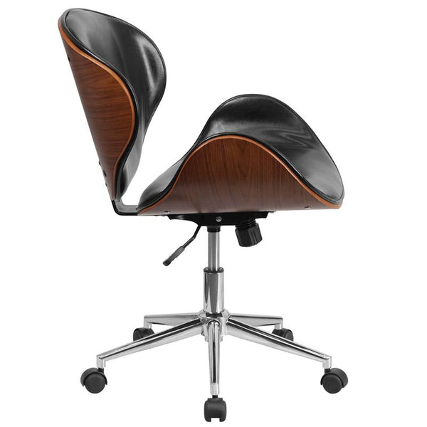 Flash Furniture Mid-Back Walnut Wood Swivel Conference Chair in Black Leather - SD-SDM-2240-5-BK-GG