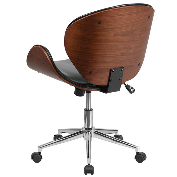 Flash Furniture Mid-Back Walnut Wood Swivel Conference Chair in Black Leather - SD-SDM-2240-5-BK-GG