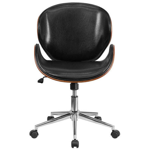 Flash Furniture Mid-Back Walnut Wood Swivel Conference Chair in Black Leather - SD-SDM-2240-5-BK-GG