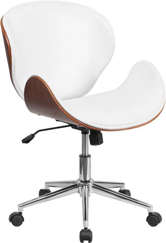 Flash Furniture Mid-Back Walnut Wood Swivel Conference Chair in White Leather - SD-SDM-2240-5-WH-GG