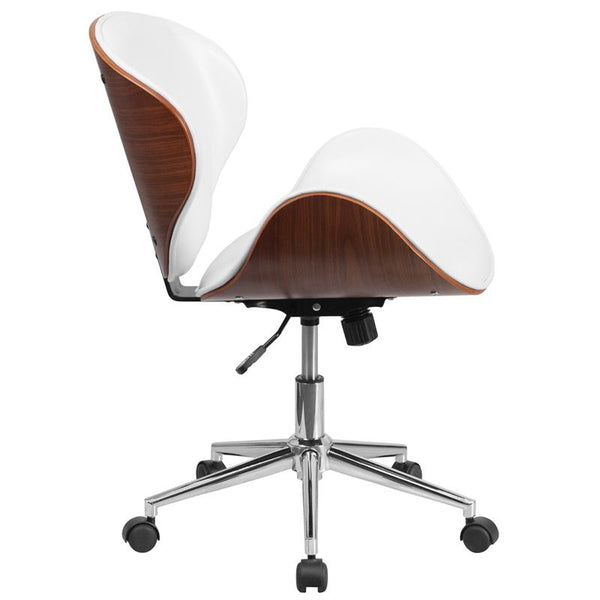 Flash Furniture Mid-Back Walnut Wood Swivel Conference Chair in White Leather - SD-SDM-2240-5-WH-GG