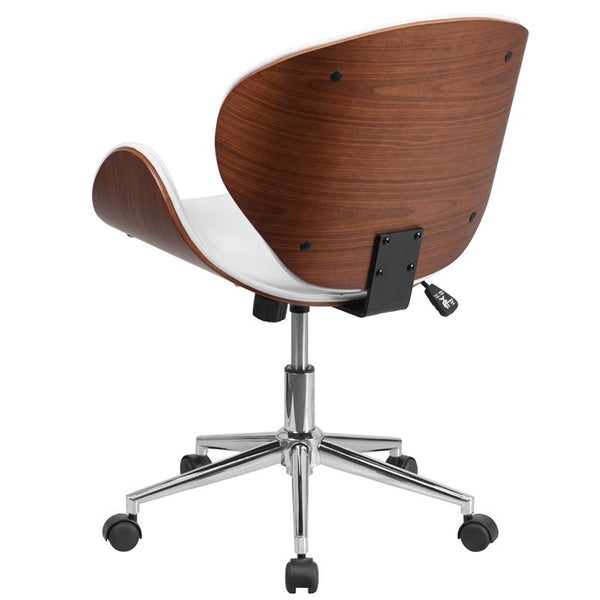 Flash Furniture Mid-Back Walnut Wood Swivel Conference Chair in White Leather - SD-SDM-2240-5-WH-GG