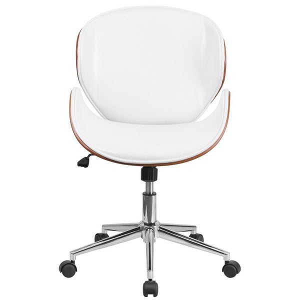 Flash Furniture Mid-Back Walnut Wood Swivel Conference Chair in White Leather - SD-SDM-2240-5-WH-GG