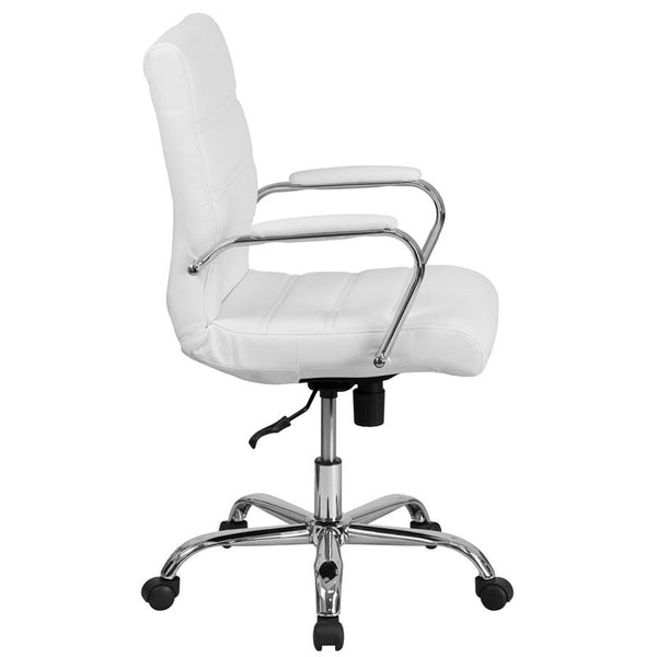 Flash Furniture Mid-Back White Leather Executive Swivel Chair with Chrome Base and Arms - GO-2286M-WH-GG