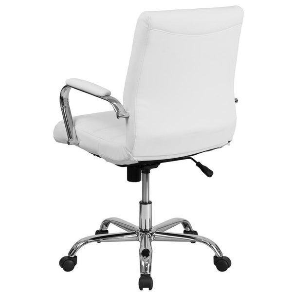 Flash Furniture Mid-Back White Leather Executive Swivel Chair with Chrome Base and Arms - GO-2286M-WH-GG