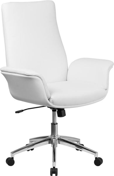 Flash Furniture Mid-Back White Leather Executive Swivel Chair with Flared Arms - BT-88-MID-WH-GG