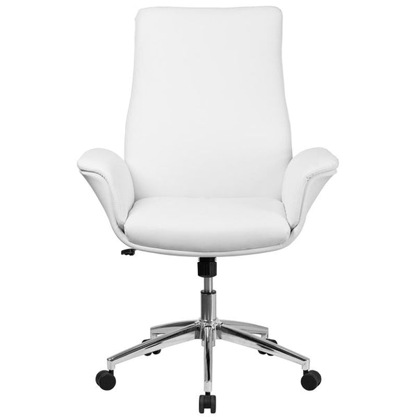 Flash Furniture Mid-Back White Leather Executive Swivel Chair with Flared Arms - BT-88-MID-WH-GG