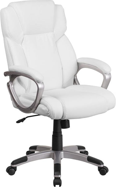 Flash Furniture Mid-Back White Leather Executive Swivel Chair with Padded Arms - GO-2236M-WH-GG