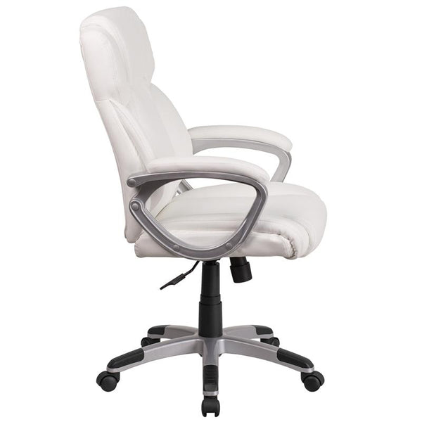 Flash Furniture Mid-Back White Leather Executive Swivel Chair with Padded Arms - GO-2236M-WH-GG