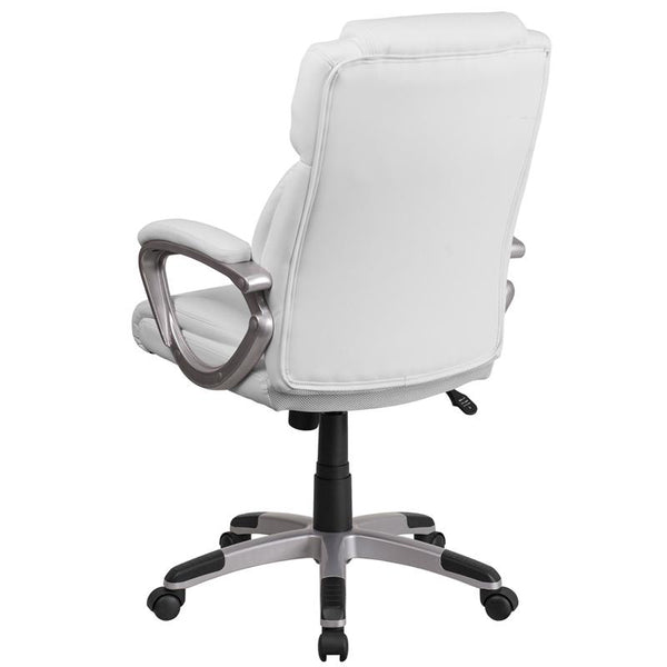 Flash Furniture Mid-Back White Leather Executive Swivel Chair with Padded Arms - GO-2236M-WH-GG