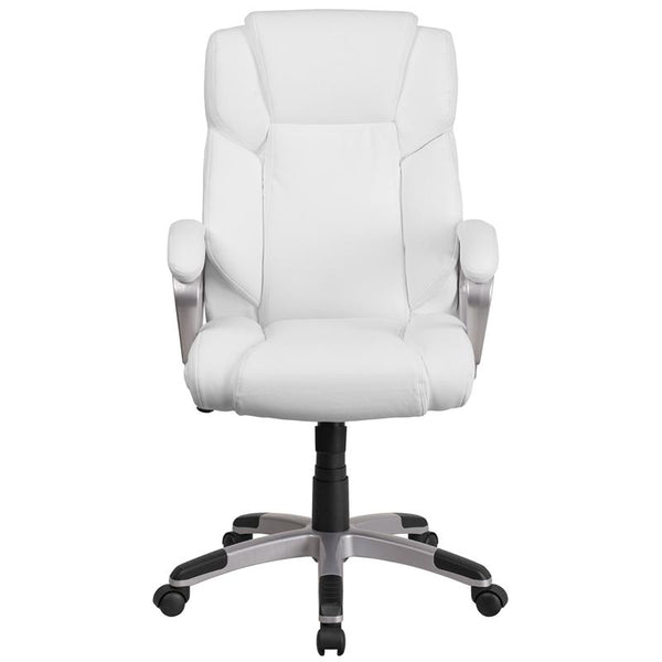 Flash Furniture Mid-Back White Leather Executive Swivel Chair with Padded Arms - GO-2236M-WH-GG