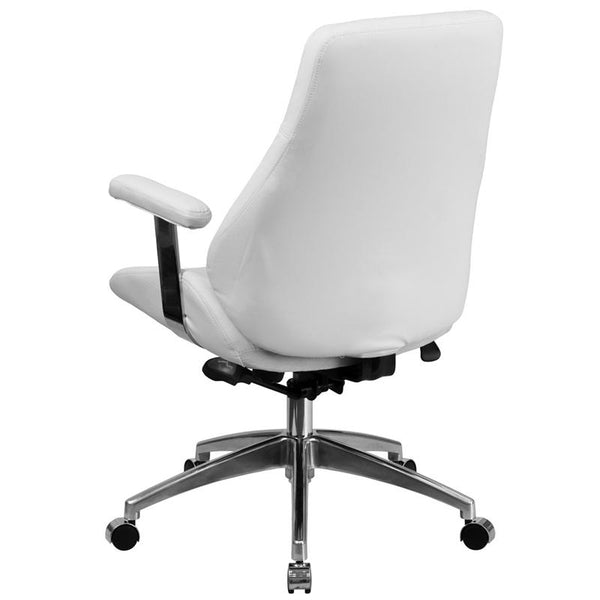 Flash Furniture Mid-Back White Leather Smooth Upholstered Executive Swivel Chair with Arms - BT-90068M-WH-GG