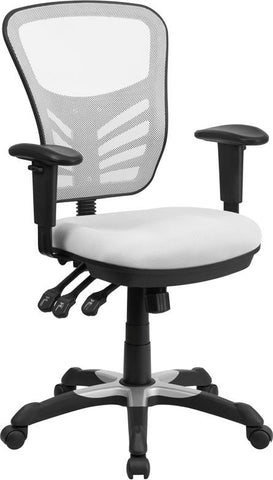 Flash Furniture Mid-Back White Mesh Multifunction Executive Swivel Chair with Adjustable Arms - HL-0001-WH-GG