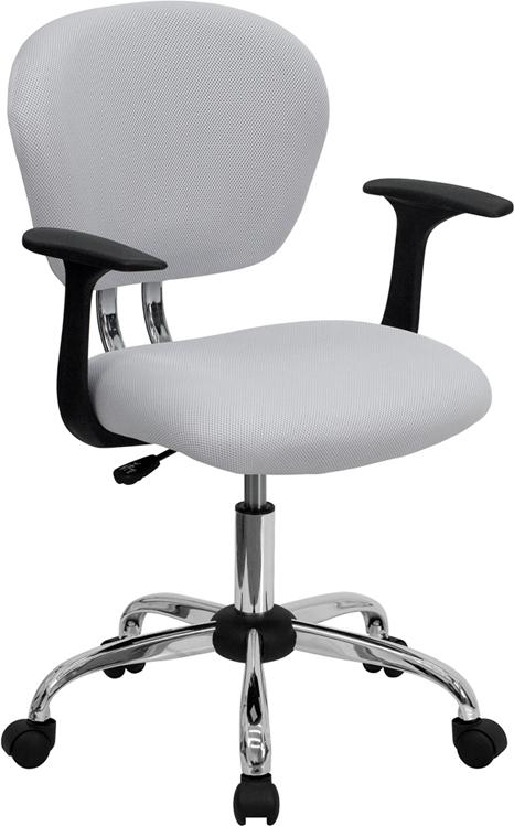 Flash Furniture Mid-Back White Mesh Padded Swivel Task Chair with Chrome Base and Arms - H-2376-F-WHT-ARMS-GG