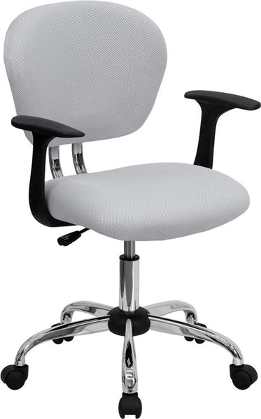 Flash Furniture Mid-Back White Mesh Padded Swivel Task Chair with Chrome Base and Arms - H-2376-F-WHT-ARMS-GG