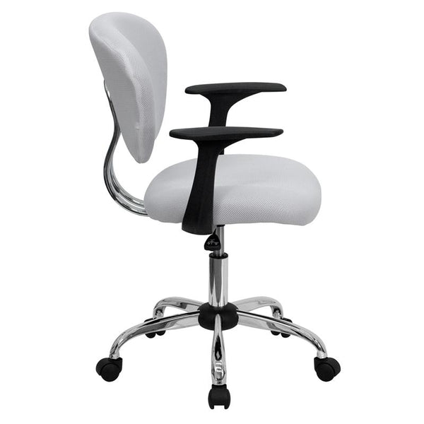 Flash Furniture Mid-Back White Mesh Padded Swivel Task Chair with Chrome Base and Arms - H-2376-F-WHT-ARMS-GG