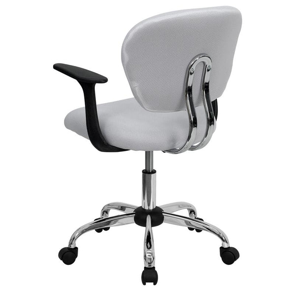 Flash Furniture Mid-Back White Mesh Padded Swivel Task Chair with Chrome Base and Arms - H-2376-F-WHT-ARMS-GG