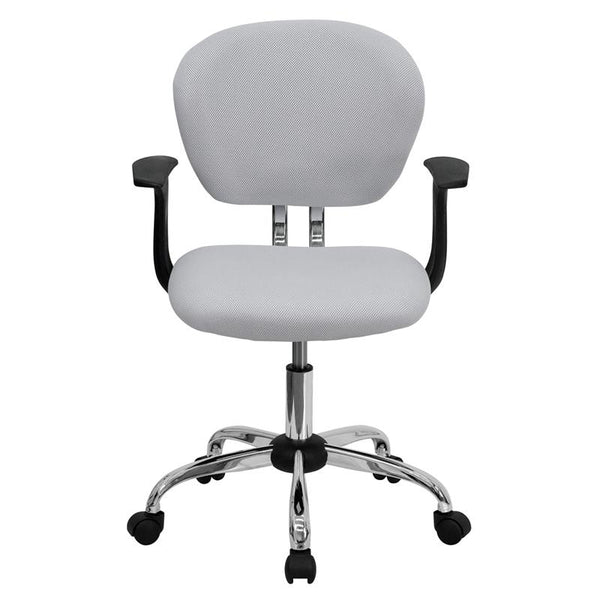 Flash Furniture Mid-Back White Mesh Padded Swivel Task Chair with Chrome Base and Arms - H-2376-F-WHT-ARMS-GG