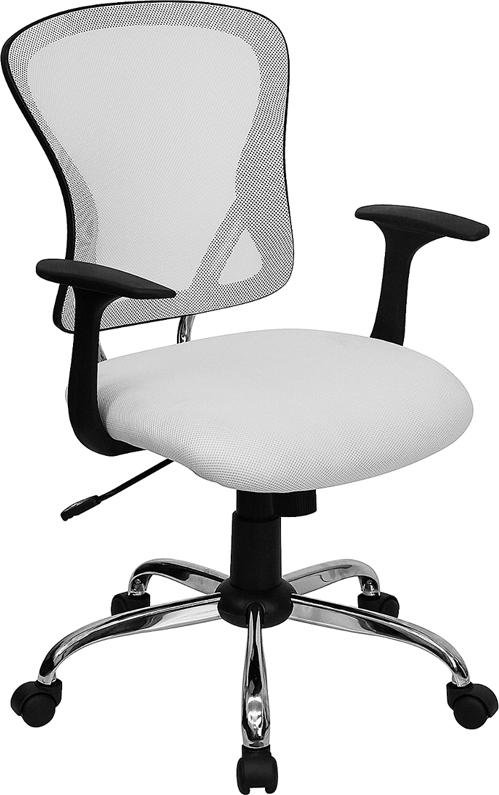 Flash Furniture Mid-Back White Mesh Swivel Task Chair with Chrome Base and Arms - H-8369F-WHT-GG