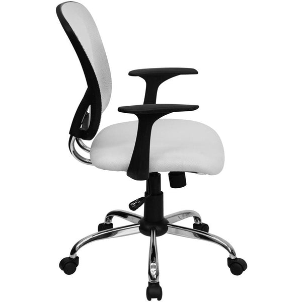 Flash Furniture Mid-Back White Mesh Swivel Task Chair with Chrome Base and Arms - H-8369F-WHT-GG