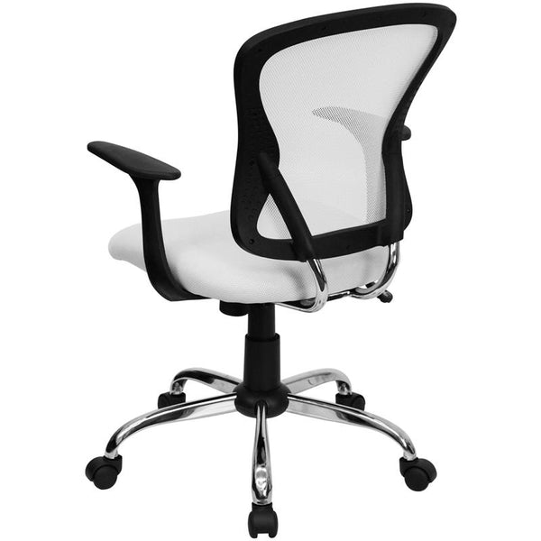 Flash Furniture Mid-Back White Mesh Swivel Task Chair with Chrome Base and Arms - H-8369F-WHT-GG