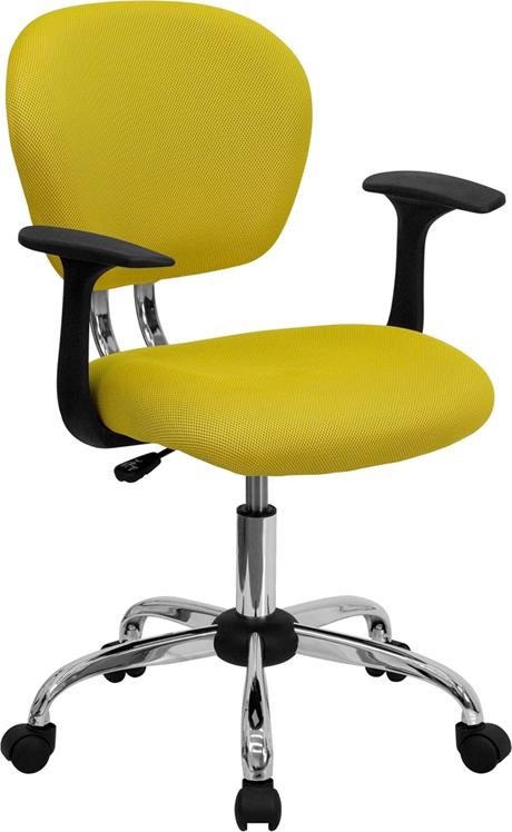Flash Furniture Mid-Back Yellow Mesh Padded Swivel Task Chair with Chrome Base and Arms - H-2376-F-YEL-ARMS-GG